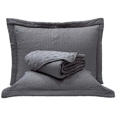 Imagem de Kit Cobre Leito Colcha Pequim Queen Dupla Face 3 Peças - Cinza - 100% Poliéster