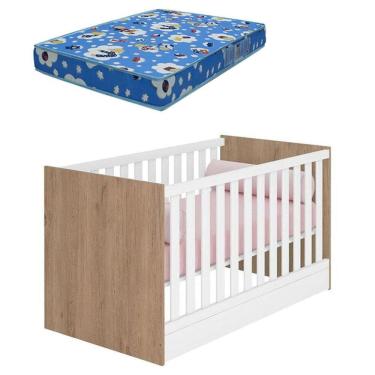 Imagem de Berço Americano 100 Doce Sonho Carvalho Rústico TOQ Branco com Colchão Tendtudo - Qmovi