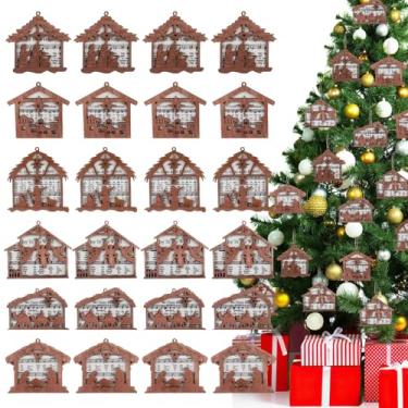 Imagem de Conjunto de 24 peças de enfeites de madeira para presépio de Natal 2025 em massa, folha de música cristã, presépio religioso, canção de Natal, enfeites de pendurar em 3D, presente para a família