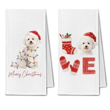 Imagem de ChissNook Toalhas de cozinha para cães Bichon Frise de Natal, Bichon Frise, presentes de bichon frise, toalhas de prato para cozinha, toalha de mão decorativa de cachorro para banheiro, 40 x 61 cm