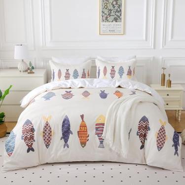 Imagem de Dokiwaki Capa de edredom de carpa japonesa, tamanho Queen, 100% algodão, estampa floral, estampa animal, respirável, verão, absorção de umidade, roupa de cama refrescante para crianças e crianças