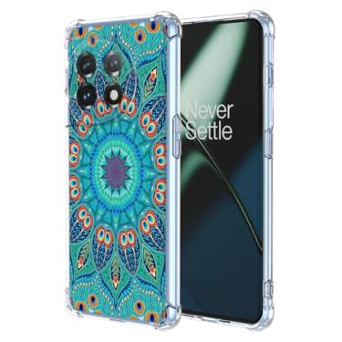 Imagem de WEIOUHR Capa protetora para OnePlus 11 5G transparente TPU macio, design em relevo verde, resistente a arranhões, proteção leve, para OnePlus 11 5G (verde pavão)