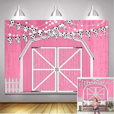 Imagem de Pano de fundo rosa para porta de celeiro 20 x 1,8 m rústico de madeira para celeiro com tema de fazenda, decoração de festa de vaqueira ocidental, faixa de mesa de bolo, suprimentos