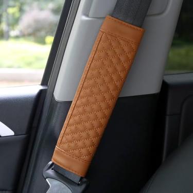 Imagem de ongfuwu 2 peças de capa de cinto de segurança de carro, capas de cinto de segurança de couro para carros, almofada de cinto de segurança automática confortável protege seu pescoço e ombro, capas de