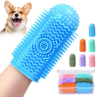 Imagem de Sarnxgr 6 escovas de dentes de silicone para cães, kit de escovação de dentes de 360°, escova de dentes, escova de dentes de gato, limpeza de dentes, cães e gatos, cuidados dentários