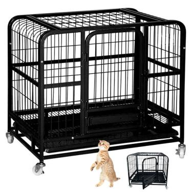 Imagem de Gaiola Pet Gato Cao Cachorro Canil Animal de Estimaçao Transporte Rodinhas Bandeja Removivel Pet Shop