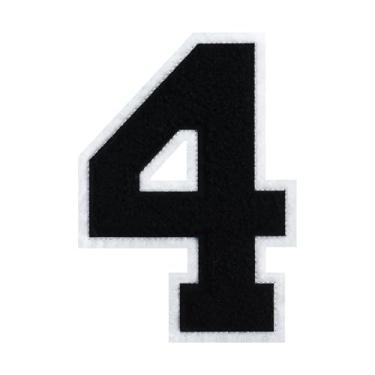 Imagem de Patch de chenille preto número 4 de 15 cm com borda branca para passar a ferro ou costurar para uniformes escolares, jaquetas de projetos faça você mesmo, design clássico e durável (4)