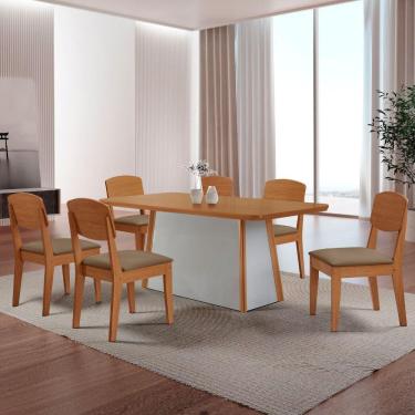 Imagem de Mesa De Jantar Diane 180cm Tampo Mdf Canto Copo E 6 Cadeiras Veludo Capuccino/naturale/off White