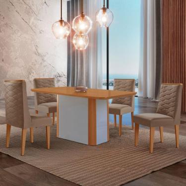 Imagem de Mesa De Jantar Isadora 120cm Tampo Mdf Laminado Veludo Capuccino Naturale Off White