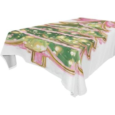 Imagem de Blueangle Toalha de mesa de árvore de Natal com laço rosa – Toalha de mesa retangular de tecido resistente a manchas e poliéster impermeável para ambientes internos e externos, 152 x 304 cm (156)