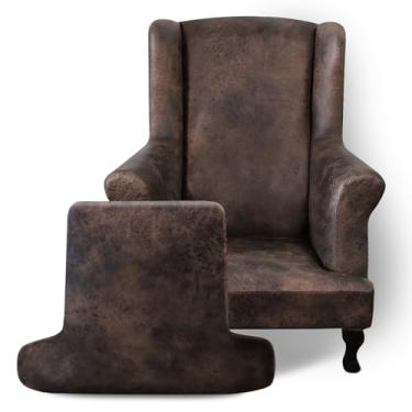 Imagem de ANARACHON Capa de cadeira de couro com asa elástica para poltrona, protetor de móveis para sala de estar, tecido elastano macio, marrom