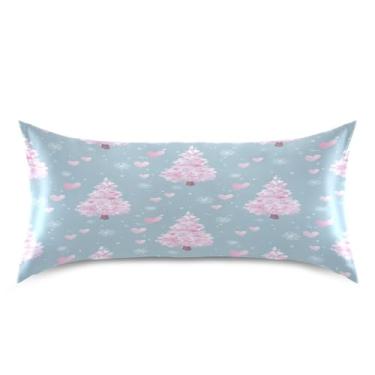 Imagem de ATTX Fronha de árvore de Natal rosa com fecho de envelope para cabelo e pele, macia, respirável, lisa, ambos os lados, capa de almofada de seda refrescante (King 50 cm × 101 cm, 1 peça) #876