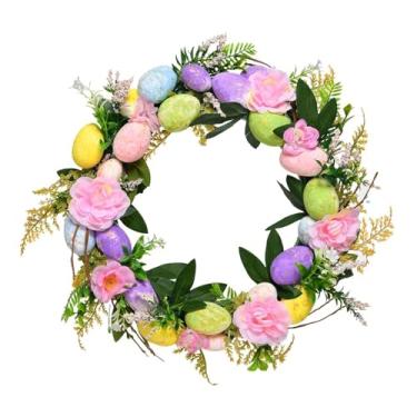 Imagem de shamjina Ovos de páscoa grinalda feriado guirlanda redonda flor artificial grinalda primavera decoração de páscoa para porta da frente