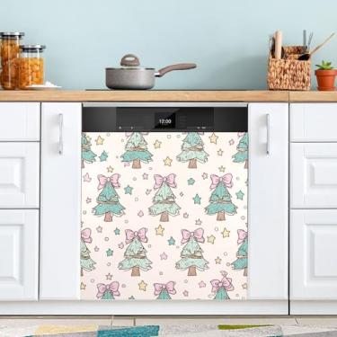 Imagem de ATTX Árvore de Natal com laços, capa de ímã de lava-louças, 58,4 cm C x 66 cm A decoração da capa da máquina de lavar louça, decalques de armário doméstico eletrodomésticos adesivos #275