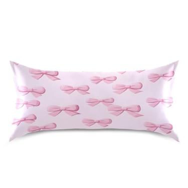 Imagem de Blueangle Linda fronha de cetim com gravata borboleta para cabelo e pele, fronha de seda, tamanho king (50,8 x 101,6 cm) - Capas de almofada de cetim refrescantes com fecho de envelope (316)