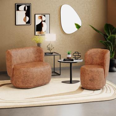 Imagem de Poltrona E Namoradeira Orgânica Molly Couríssimo Caramelo - Desk Design Cor Caramelo