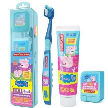 Imagem de Kit Estojo Infantil Peppa Pig Azul ( 1 Escova Infantil + 1 Fio Dental 