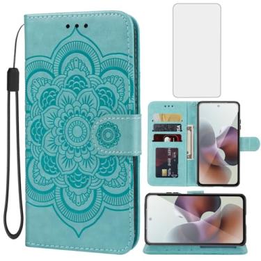 Imagem de Bohefo Capa para Moto G56 5G Capa/Moto G66Y/Moto G66J Capa carteira com protetor de tela de vidro temperado, capa flip de couro mandala com suporte para cartão de crédito para Motorola Moto G56 5G