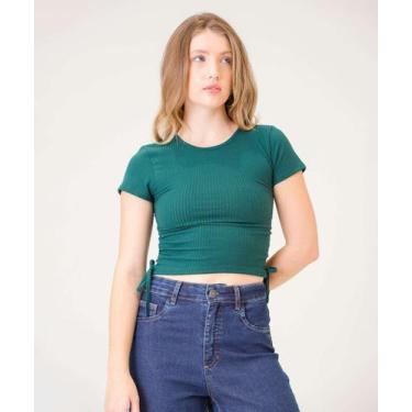 Imagem de Blusa Feminina Canelada Drapeada Manga Curta Marisa-16611, Verde, G