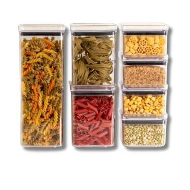 Imagem de Kit Potes Herméticos Empilháveis de Acrílico para Mantimentos | Organizadores Quadrados para Cozinha (Kit c/ 07)