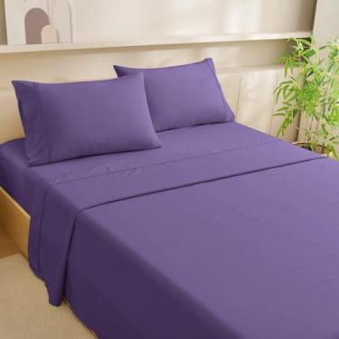 Imagem de MCO Conjunto de lençóis Queen refrescante, raiom derivado de lençóis de bambu, jogo de cama luxuoso e sedoso com bolso profundo de 41 cm (Queen, roxo)