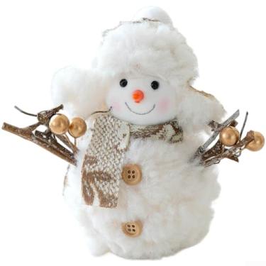 Imagem de Decoração de mesa de boneco de neve de tecido macio dourado e fofo, enfeite festivo para prateleiras, cornijas e decoração de inverno para casa, material de tecido branco, variação de tamanho de 11 x