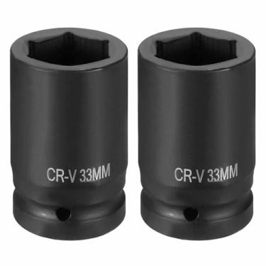 Imagem de HARFINGTON 2 soquetes de impacto de 6 pontos 2,5 cm soquete métrico de 33 mm CR-V soquete sextavado de eixo de aço para reparo de porcas de eixo de máquina, preto
