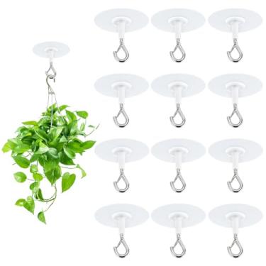 Imagem de WADORN 6 ganchos autoadesivos de teto, ganchos de aço inoxidável fortes sem broca, ganchos de parede adesivos à prova d'água para pendurar em casa, escritório, plantas pequenas, sinos de vento leves