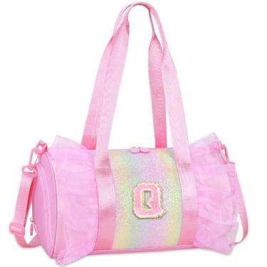 Imagem de Bolsa de dança monograma personalizada para meninas – Mochila Oxford leve resistente à água para crianças de 3 a 12 anos para balé líder de torcida festa do pijama ginástica rosa Q