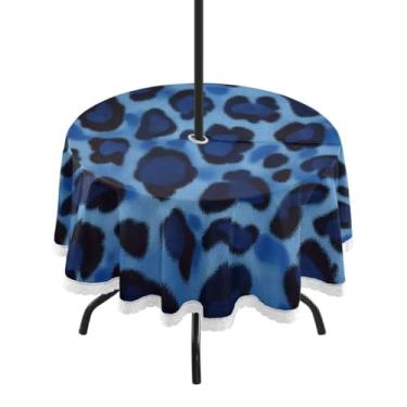 Imagem de CEBUGI Toalha de mesa redonda para uso ao ar livre, estampa de leopardo, impermeável, com furo Umberlla, capa de mesa lavável para pátio, cozinha, sala de jantar, 152 cm