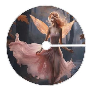 Imagem de Wassud Saia de árvore de Natal com laços seguros, tapete de árvore de Natal bonito anjo festivo de 90 cm para decoração de casa e festa de ano novo