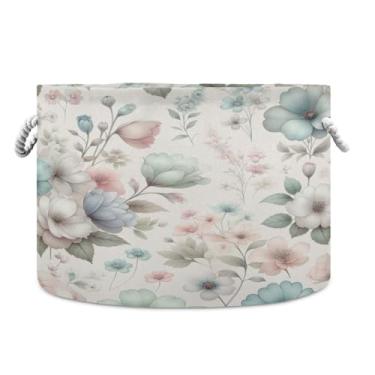 Imagem de WELLDAY Cesta de corda de algodão flores cesta de lavanderia para bebê para sala de estar, lavanderia, berçário, travesseiros, decoração de casa