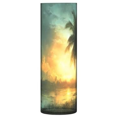 Imagem de WELLDAY Vasos de flores paisagem ao anoitecer, vaso transparente para decoração de mesa de sala de estar
