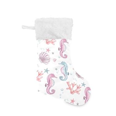 Imagem de xigua Cavalos-marinhos coloridos meias de Natal personalizadas grandes meias de doces presente de pendurar para decoração de festa de férias em família, decoração de lareira