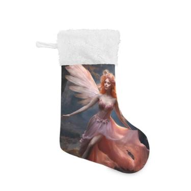 Imagem de Wassud Meias de Natal Anjo na Floresta Meias de Natal Grandes 45,7 cm com Punho Branco Pendurado Decoração de Natal Pacote com 2