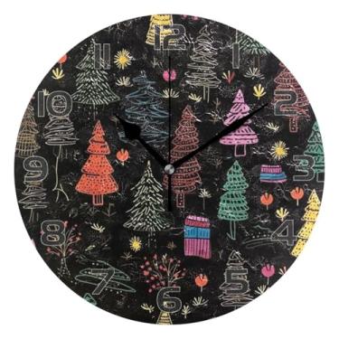 Imagem de YETTASBIN Relógio de parede de árvore de Natal, silencioso, sem tique-taque, operado por bateria, relógio redondo decorativo criativo para cozinha, sala de estar, banheiro, decoração de escritório em