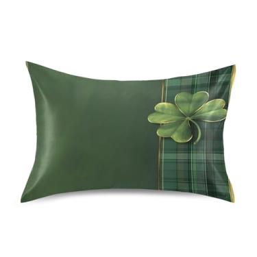 Imagem de Wassud Fronha de cetim de trevo xadrez verde para cabelo e pele fronhas de seda lisa King Capas de travesseiro respiráveis com fecho de envelope