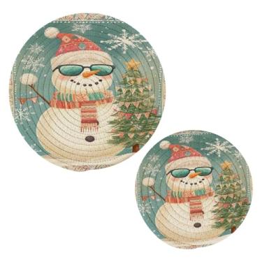 Imagem de Wassud Conjunto de tripé de boneco de neve fofo de desenho animado para pratos quentes, suportes redondos de algodão, porta-copos elegantes, decoração de cozinha e acessórios, 2 peças