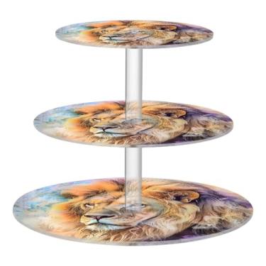Imagem de CEBUGI Suporte de cupcake de 3 camadas, suporte redondo de leão, torre, bandeja de servir em camadas de acrílico para chá, chá de bebê, casamento e mais