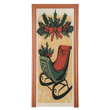 Imagem de Wassud Capa de porta de Natal para decoração de banner 91 x 242 cm grande trenó de Natal elástico para porta interna para varanda e porta da frente