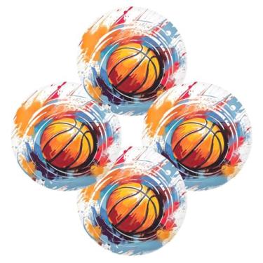 Imagem de Wassud Jogo americano conjunto de 4 tapetes de mesa redonda de basquete para cozinha e jantar, lavável, resistente ao calor, decoração de mesa 39 cm