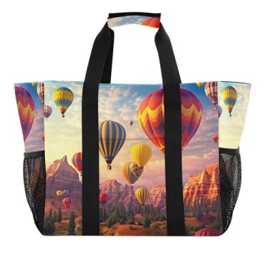 Imagem de Wassud Balões de ar quente voando sacos de mercearia reutilizáveis grande bolsa de lona impermeável organizador para praia, piquenique, lavanderia, viagem