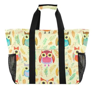 Imagem de Wassud Playful Owls Sacolas de mercearia reutilizáveis grande bolsa organizadora de lona impermeável para praia, piquenique, lavanderia, viagem