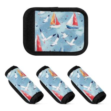 Imagem de Qilmy Boats and Seagulls Bagagem Handle Wrap Pacote com 2 Identificadores de Bagagem Identificadores de Bagagem Capa de Punho Confortável para Carrinho de Viagem Bolsa Mala de Viagem Avião Acessórios