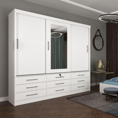 Imagem de Guarda Roupa Chicago 3 Portas 9 Gavetas Com Espelho Tcil Cor:branco