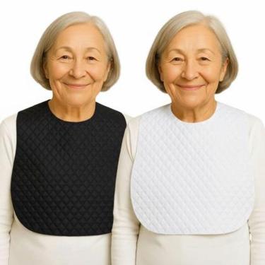 Imagem de Babador Adulto Impermeável Acamados E Mobilidade Reduzida Alimentação Kit 2 Babadores Preto e Branco