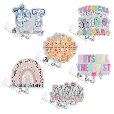 Imagem de Porta-crachá retrátil para enfermeira - 6 peças de carretel de crachá fisioterapeuta de flores para CNA, glitter acrílico com clipe jacaré, acessórios de trabalho para enfermeiras assistentes médicos