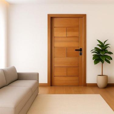 Imagem de Kit Porta Completa França 80x210cm Fechadura Preta em Madeira Maciça T