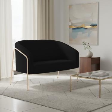 Imagem de Sofá 2 Lugares Namoradeira Stella Industrial Alta Dourada Sintético PU Preto D03 - D'Rossi