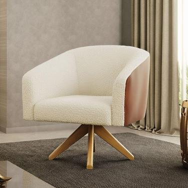 Imagem de Poltrona Sala Stella Sintético Pu Nozes/bouclê Bege Base Giratória Ma30 D03 - D'rossi